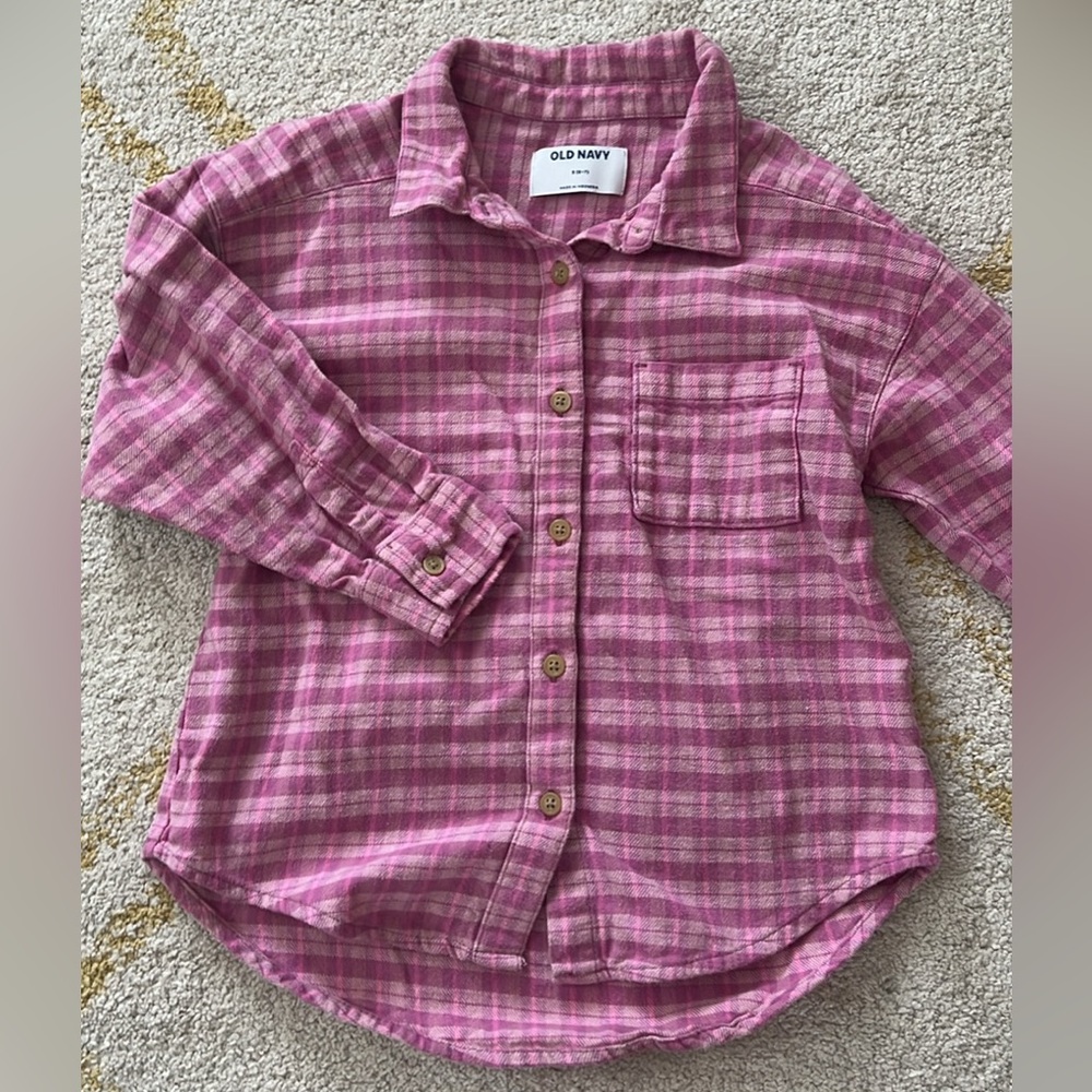 Old Navy Pink Plaid Button-Down Shirt for Kids